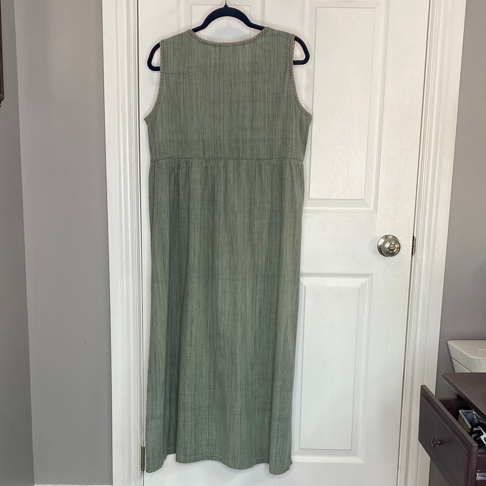 Vintage April Cornell Sage Cotton Embroidered Maxi Dress Cottagecore L - Picture 8 of 15